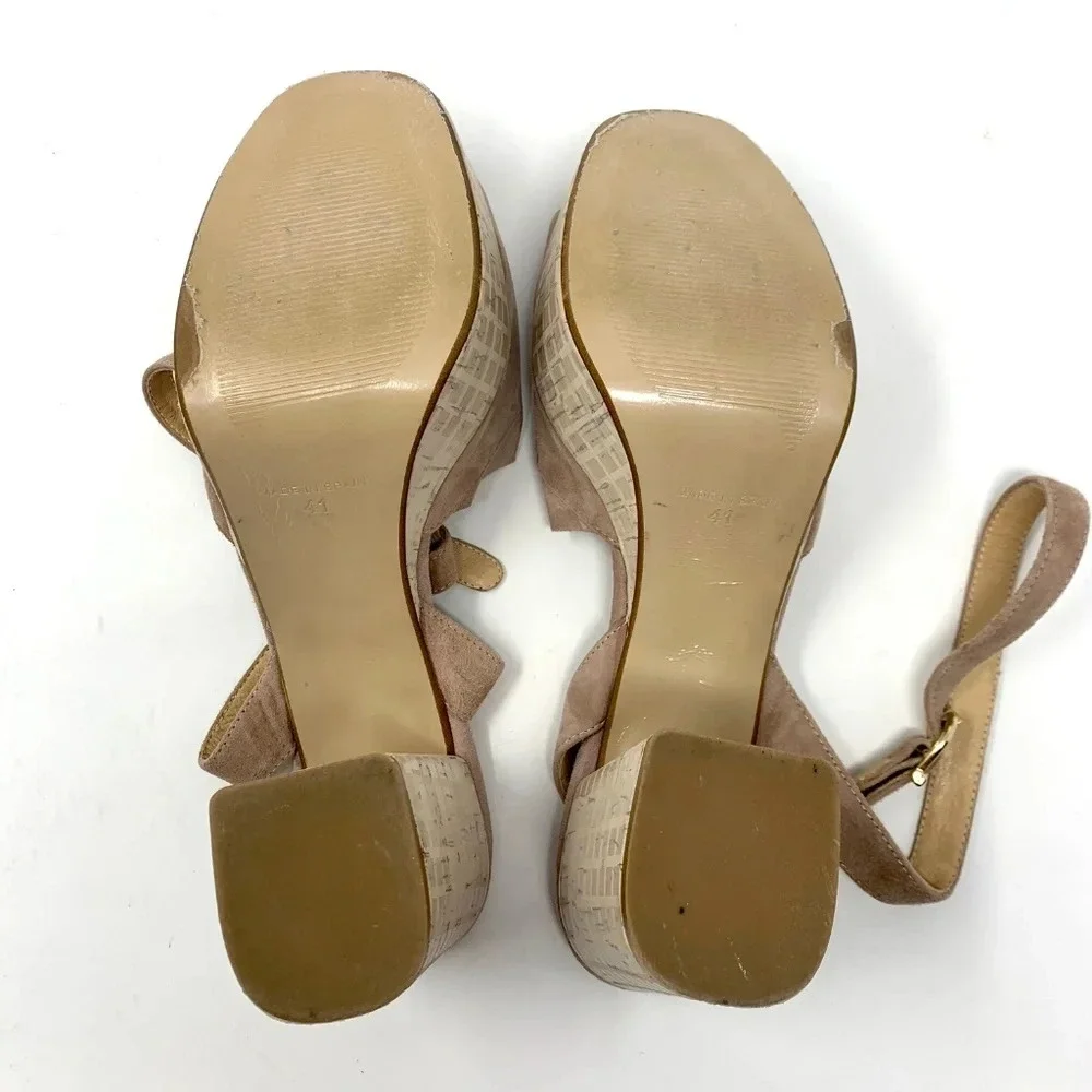 Anthropologie Ruffled Platform Heel Sandals Suede Light Pink‎ Size 41 US 10.5
